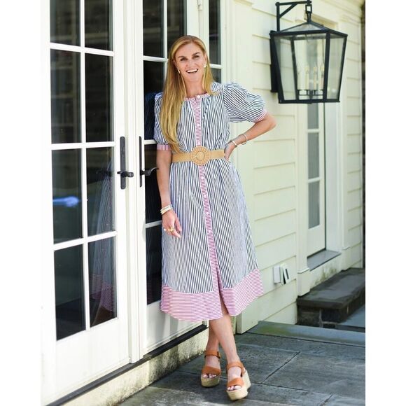 NWT Addison Bay Cabana Dress In Navy, White & Red Stripe Size Small $188 MSRP - Picture 1 of 13